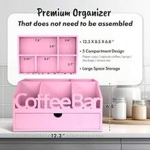 ADDFIT HOUSE Coffee Bar Organizer For Countertop - Wood Coffee Pods Holder Storage Basket, Essential Coffee Bar Accessories For Home And Office, Mini Coffee Bar, Coffee Condiment Storage Organizer - Pink - View 4