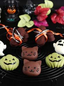 1 pieza Molde de silicona para pastel de Halloween, una herramienta para hacer gominolas, gelatina y chocolate con modelos de calabaza, fantasma y gato, decoraciones de repostería DIY y utensilios de cocina para fiestas festivas, herramientas para hacer postres, decoraciones de Halloween