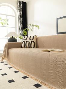 1 现代奢华防滑沙发巾沙发罩防猫抓保护沙发奢华高档沙发套毯子座垫全包四季通用适用于沙发桌布野餐垫多用途卧室客厅办公室户外棉麻人字纹 - 咖啡棕 - 查看 4