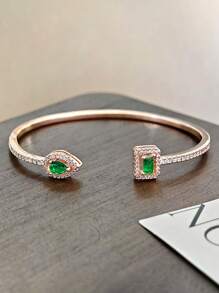 MOONSO 1pc Minimalist Elegant High-Quality Square & Water Drop Design Open Ring For Women, Suitable For Daily, Party, Banquet