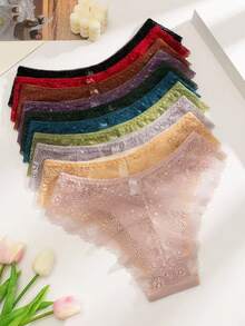 6/12-Piece Women's Panties In Multiple Colors, Halloween Costumes,Christmas,Featuring Classic Hollow-Out Lace Design, Breathable And Cool, Soft And Lightweight To Wear, Suitable For Sports, Dates, Parties, Music Festivals, Business Trips, Work, Daily Home Wear, For An Exquisite And Perfect Life,Halloween Costumes For Women, Fall,Halloween Costumes,Tights