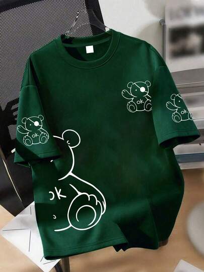 Camiseta linda y juguetona para niñas | Estampado de oso negro OK | Estilo casual y suave para el día a día | Ropa para adolescentes