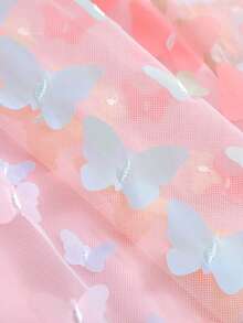 1pc Young Girl Gorgeous Cute Fantasy Princess Butterfly Decor Colorful Rainbow Slip Dress, Party/Birthday, Summer - Coral Pink - View 7