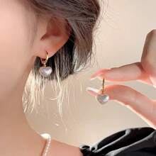 1 对简约奢华心形吊坠耳环，时尚百搭优雅女士耳环 - 彩色 - 查看 2