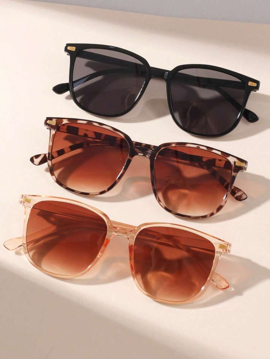 3 副金属框椭圆形时尚眼镜，适合女孩日常佩戴，沙滩配饰，女孩眼镜遮阳镜（镜腿颜色和款式随机）