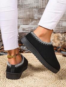 2025 Winter Warm Women's Shoes, Plush Thickened Warm Slip-On Flats, Versatile Fashion Boots, Easy On/Off, Stylish Lace Trim - Black - View 6