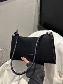 Fashionable Solid Color Minimalist Baguette Underarm Shoulder Bag - Black - View 9