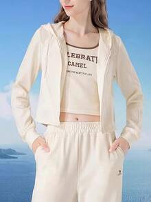 CAMEL CROWN Conjunto de tres piezas de ropa deportiva para mujer: chaqueta corta de yoga, camiseta de tirantes y pantalones de pierna ancha