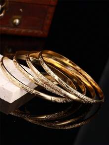 1pc 18K Gold Plated Elegant Carved Pattern Metal Bangle Bracelet, Luxury Jewelry Gift For Women, Birthday, Wedding - Multicolor - View 2