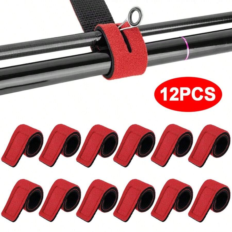 12PCS Fishing Rod Bands Straps Fasteners For Made Up Rods Reusable Ties Adjustable - Red - View 1