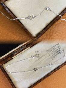 1 件 S925 纯银镀铂金女士手链，优雅简约英式心形胸针精致珠宝，适合日常佩戴 - 銀色 - 查看 5