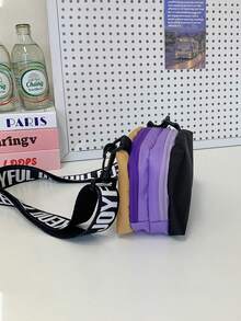 1pc Unisex Letter Print Color Block Zipper Closure Multi-Pocket Casual Shoulder Bag, Suitable For Daily Use - A - View 6