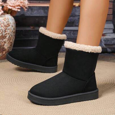 Plus Size Women's 2025 Autumn/Winter Fleece Snow Boots, Mid-Calf Flat Boots, Comfortable & Warm, 2-In-1 Design, Super Versatile