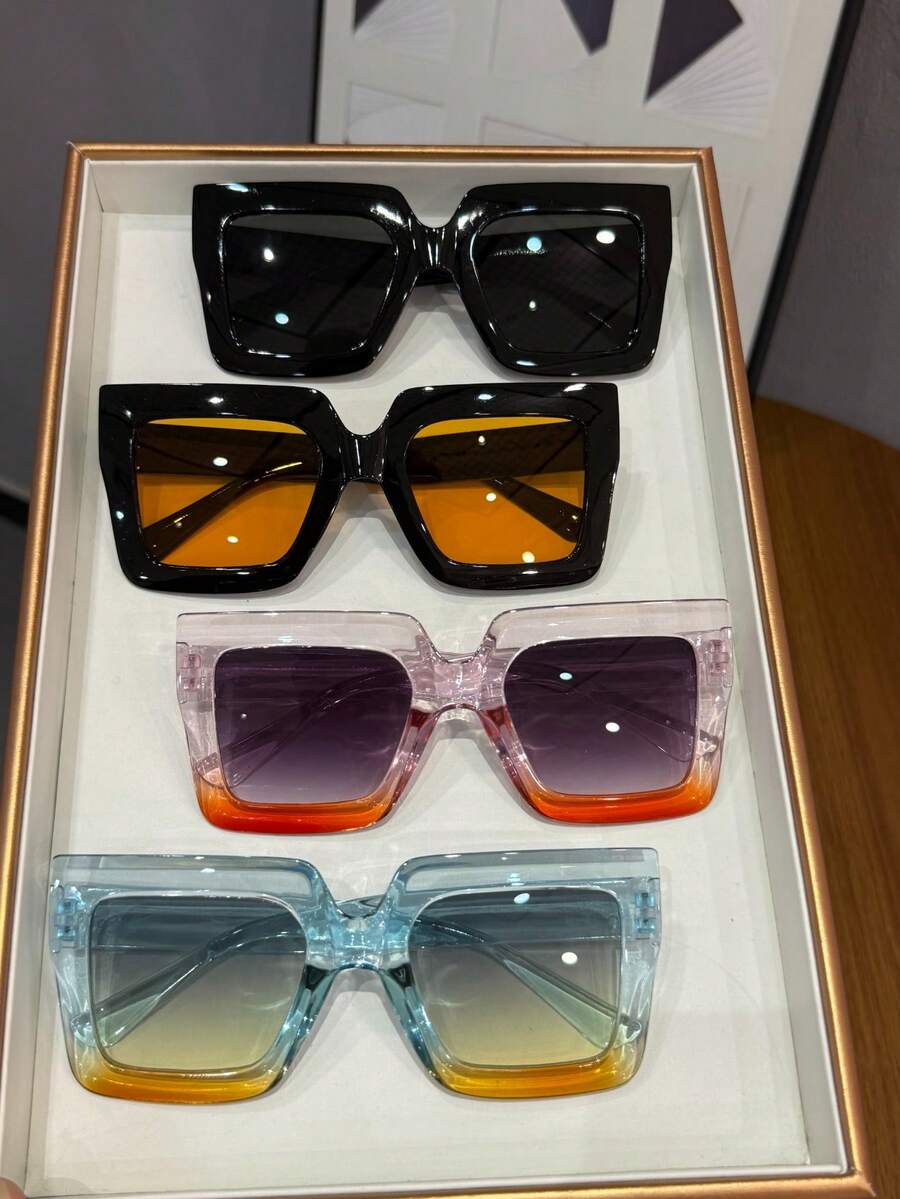 4 件装女士时尚大框方形眼镜 方形墨镜