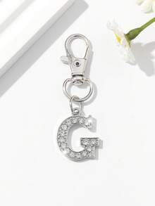 1pc Fashion European & American Unisex Minimalist Cute 26 English Letter Shaped Keychain Pendant Accessory, Embedded With Rhinestones, Suitable For Men & Women Car Keys, Bags, Decoration And Holiday Gifts - Silver - View 40