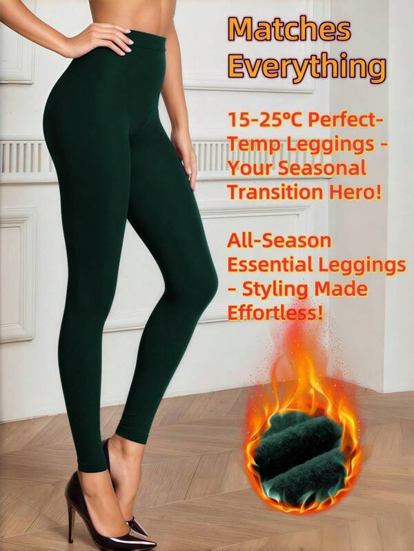 1 pieza Leggings elásticos y delgados de felpa sexy y cálidos para mujer, de longitud hasta el tobillo, con tela suave adecuada para 15°C~25°C