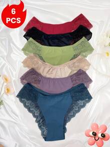 6/12-Piece Women's Panties In Multiple Colors, Halloween Costumes,Christmas,Featuring Classic Hollow-Out Lace Design, Breathable And Cool, Soft And Lightweight To Wear, Suitable For Sports, Dates, Parties, Music Festivals, Business Trips, Work, Daily Home Wear, For An Exquisite And Perfect Life,Halloween Costumes For Women, Fall,Halloween Costumes,Tights