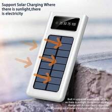 Batería externa - Cargador portátil de 29800mAh, Banco de energía solar, Paquete de batería externa para acampar, Cargador de panel solar rápido con doble linterna y 1 cable de entrada y 3 cables de salida (Negro/Blanco) - Blanco - Ver 4