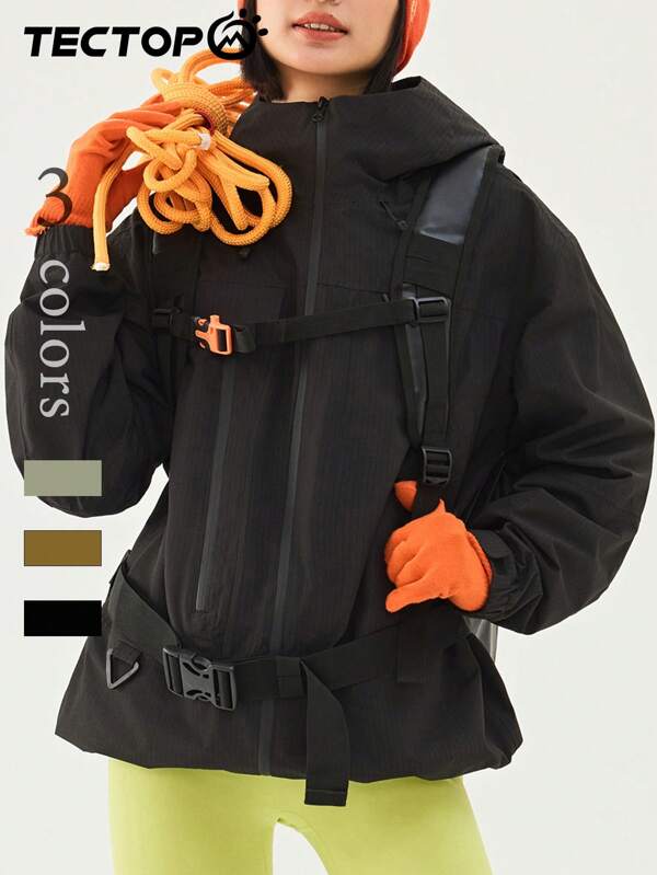 TECTOP Giacca da donna con fodera in pile, calda, antivento, impermeabile, con tasche multiple, con cappuccio, adatta per sci e escursioni all'aperto, autunno/inverno