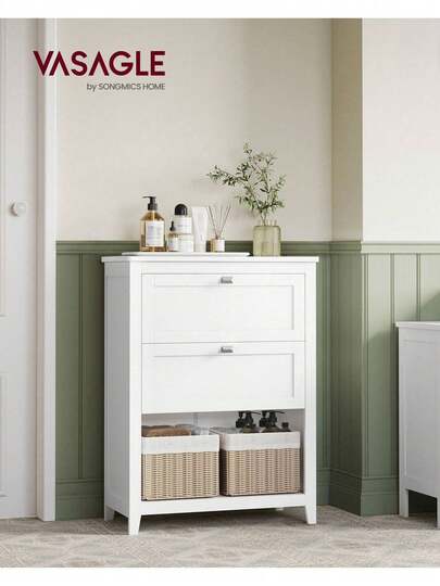 Bathroom Cabinet, Storage Cabinet, 2 Drawers With 1 Set Of Adjustable Dividers, 2 Baskets, Side Board Makeup Organizer Back To School