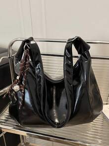 时尚大容量女士单肩包，设计手提包 - 黑色 - 查看 11