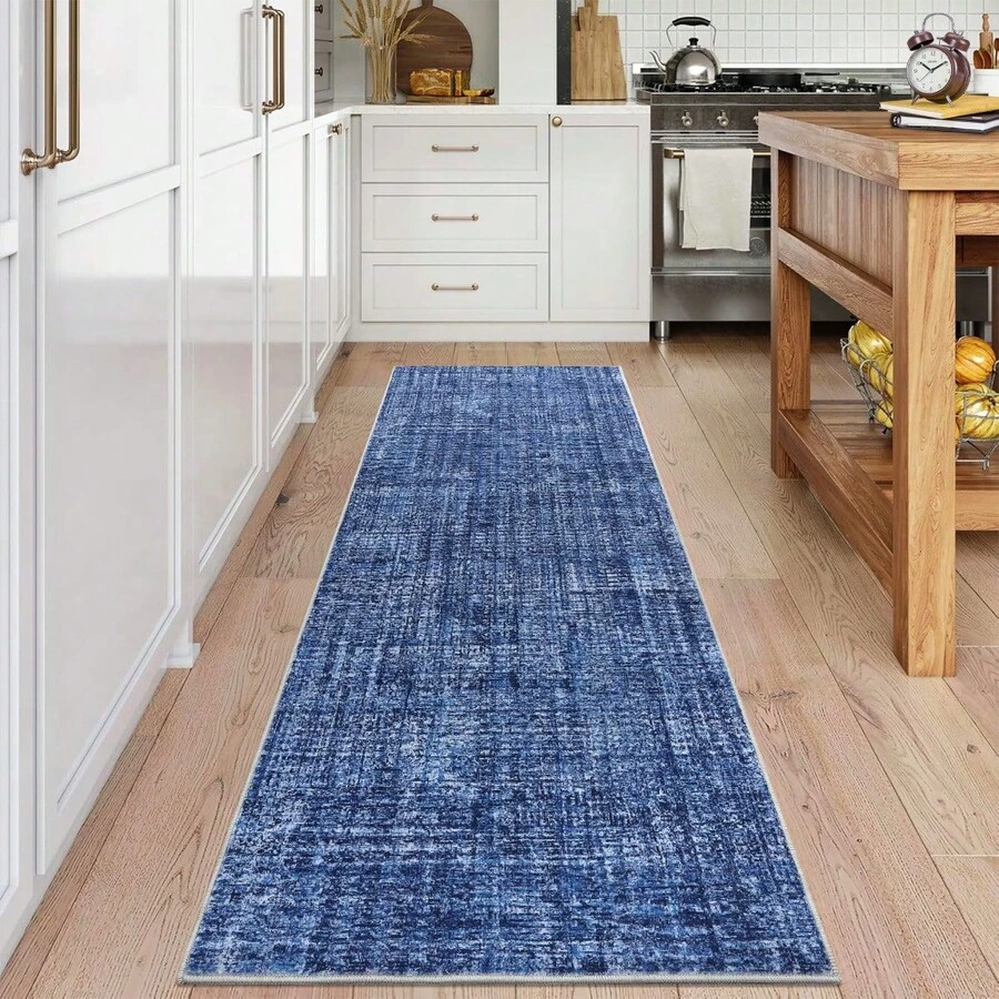 Modern Washable Solid Kitchen Printed Area Rug Easy To Clean Home Aesthetic Decor Carpet Stain Resistant Non Shedding Floorcover Low Pile Soft Entrance Runner Rug Non Slip Bordered Mat Throw Rug For Living Room Dinning Room Bathroom Bedroom Laundry - 藍色 - 查看 1