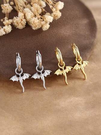 1 Pair Minimalist Mini Magic Dragon Copper Stud Earrings, Fashionable Design Suitable For Women's Daily Wear
