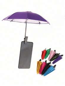 1/2 piezas Soporte de teléfono con paraguas, paraguas impermeable y protector solar para exteriores con soporte para teléfono, mini paraguas anti-UV para lluvia ligera, visera de sol universal para teléfono, parasol para teléfono anti-reflejo para exteriores - Multicolor - Ver 1