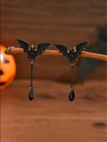 A Halloween Black Bat Gothic Punk Earring With Personalized Fashion - Black - View 1