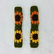 onEternal Handmade Crochet Olive Green Sunflower Steering Wheel Cover And Seatbelt Cover Car Decor Set