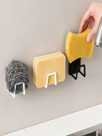 6个挂钩，水槽海绵架，强力粘性自粘式晾干架，厨房水槽排水干燥架，清洁海绵架挂钩，时尚浴室配件，沥水架，返校
