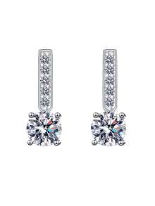 rainonme 1CT*2 Moissanite Earrings For Women Blingbling Elegant Party S925 Earrings All Seasons Fashionable Classic Wedding Jewelry, High-Quality Women's Jewelry, Ideal Choice For Daily Wear And Vacation, Engagement Wedding Anniversary Birthday Christmas Gifts Special Occasions Day Gift, Sparkling Gorgeous Jewelry, Graduation Seasons Gifts, 2025 Summer Beach Vacation Style Jewelry - 1ct*2 - View 5