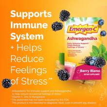 Emergen-C Vitamina C Ashwagandha Bebida en Polvo, Suplemento Dietético para Apoyo Inmunológico, Mezcla de Bayas - 18 Unidades