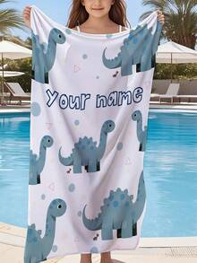 1 pieza Toalla de playa con patrón de dinosaurio y texto personalizado, toalla de baño para niños, toalla de piscina, toalla de baño, regalo de vacaciones, esencial de playa, viaje al aire libre, adecuado para playa, piscina, baño, pabellón de natación, equipaje de mano - Multicolor - Ver 3