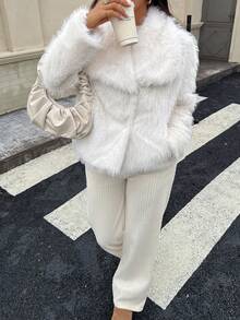 Seelio 秋冬新款厚人造毛领人造毛内衬中长款时尚皮草大衣 - 純白色 - 查看 6