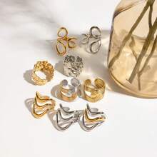 双色金银几何线条金属戒指不锈钢男女通用手指饰品简约镂空时尚戒指