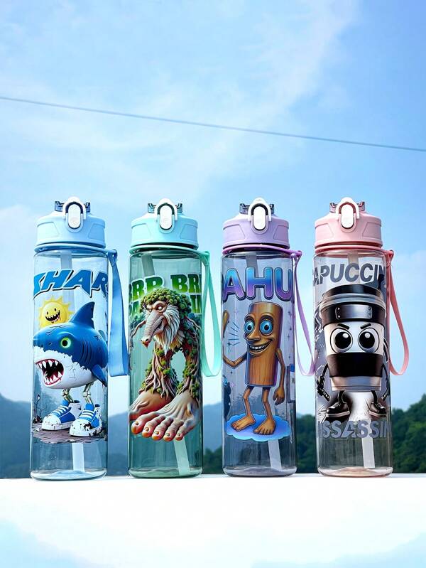 1pc Boy And Girl Summer Water Bottle Cartoon Animal Pattern, Kindergarten Cartoon Cute Sports Water Bottle - 800ml, Straw Cup, With Handle, Leak-Proof, Shock-Resistant, Portable - Suitable For Travel, Outdoor Activities, And Student Use - Perfect For Children's Day And Graduation Season, The Best Gift For Children