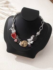 1 pieza Nuevo collar de cadena minimalista de estilo europeo y americano con múltiples elementos, collar gargantilla para mujeres - Multicolor - Ver 6