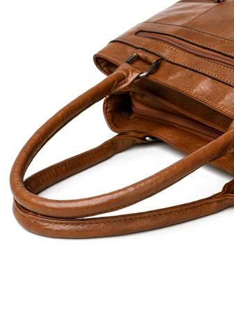 1 st. enfärgad retro brun tygväska för kvinnor, stor kapacitet med flera dragkedjor, vattentät PU-handväska, mångsidig axelväska för utomhusbruk, vardagsbruk, företag, sömmar, stöldskyddande axelväska