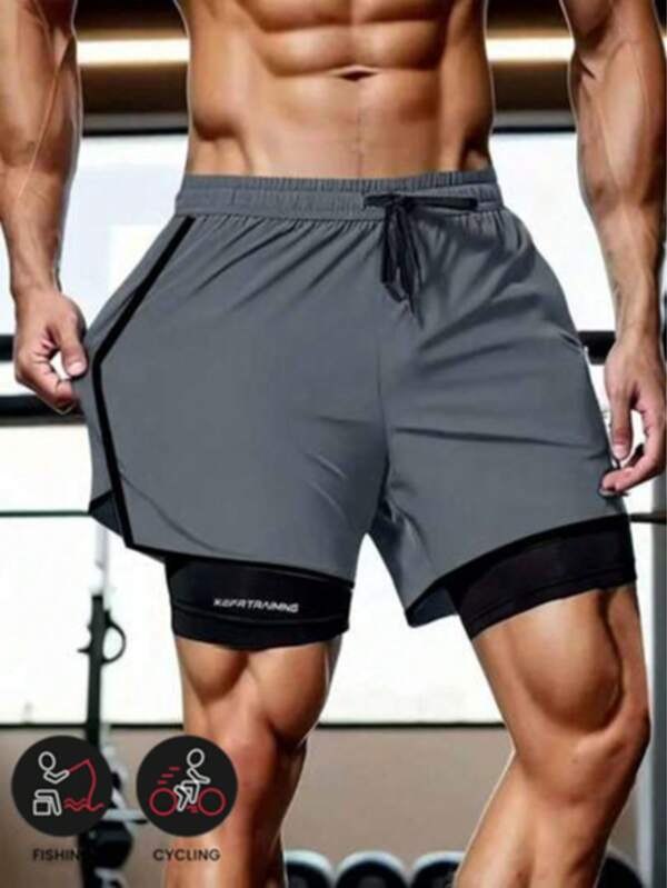 Fitness Shorts Men's Printed 2 In 1 Men Plus Size Training Summer Running High Stretch Quarter Breathable Sports Shorts