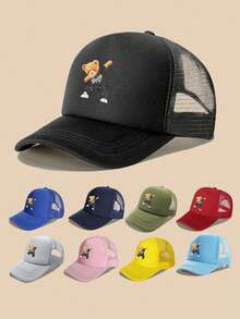 1 pieza Gorra de béisbol con estilo deportivo para hombres, con estampado de oso lindo, ajustable y transpirable de malla, adecuada para deportes al aire libre, golf - Multicolor - Ver 12