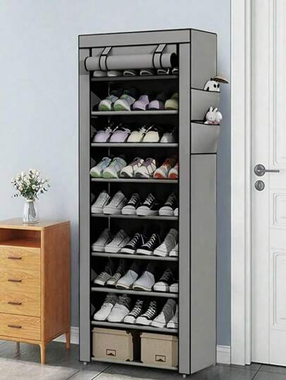 Étagère à chaussures anti-poussière sur 10 niveaux, organisateur de rangement pour chaussures avec housse anti-poussière en tissu, étagère de rangement en tube métallique avec housse anti-poussière, facile à monter, grande capacité de stockage pour les couloirs, les chambres et les salons, idéal pour les maisons de location et les dortoirs, meuble à chaussures solide pour usage domestique, fournitures d'organisation et de stockage pour la maison, étagère de rangement pour chaussures