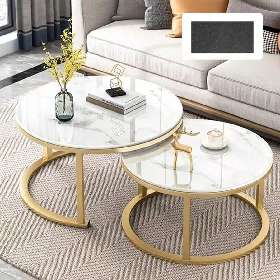 Nesting Coffee Tables Set Of 2 Round Stacking Sofa Side Tables For Living Room - White - View 1
