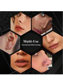 CIZME 4pcs Titanium Alloy Cubic Zirconia 20G Lip Studs, Daily Decoration; 6/7/8mm Flat Lip Rings, G23 Low Allergy Medusa Lip Studs; 2.5/3/4mm Cubic Zirconia Push-In Ear Cartilage Earrings, Lip Piercing Jewelry - Lip Studs - View 7