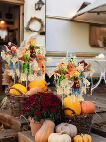 1/3/5pcs Halloween Scarecrow Decorations,Fall Harvest Scarecrow For Autumn, Standing Scarecrow For Garden, Home, Yard, Porch, Thanksgiving Decor - Multicolor - View 6