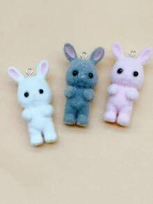 6 Stück/Packung süße Plüsch Kaninchen Harz Anhänger, Mini Waldtier DIY Anhänger, Halskette, Schlüsselanhänger, Ohrring Schmuckherstellung