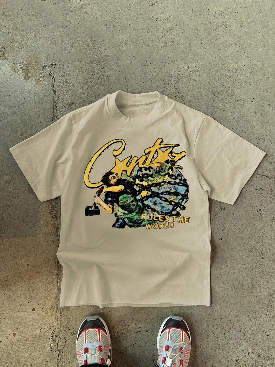 超大码男士休闲百搭简约时尚印花短袖 T 恤，春夏