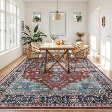 9x12 Area Rugs Living Room - Large Boho Stain-Resistant Rugs With Non-Slip Backing, Vintage Design Bedroom, Beige/Brown, Home Decor Floor - Red - View 3