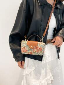 Women's Fabric Nylon Mini Crossbody Bag, Floral Pattern, Magnetic Snap Closure, Casual Cute Fashion Handbag - Multicolor - View 5