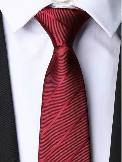 1 Stück Herren Burgunderrot gestreift Krawatte, Polyester Satin Material
